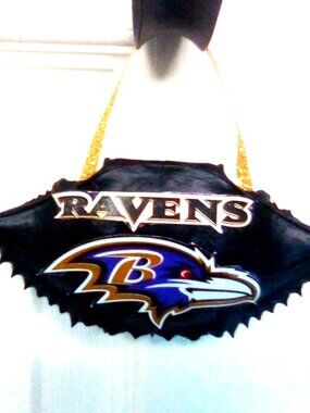 NFL Raven's Ornament. Looks Like Leather! Hand Crafted Chesapeake Crabshell.